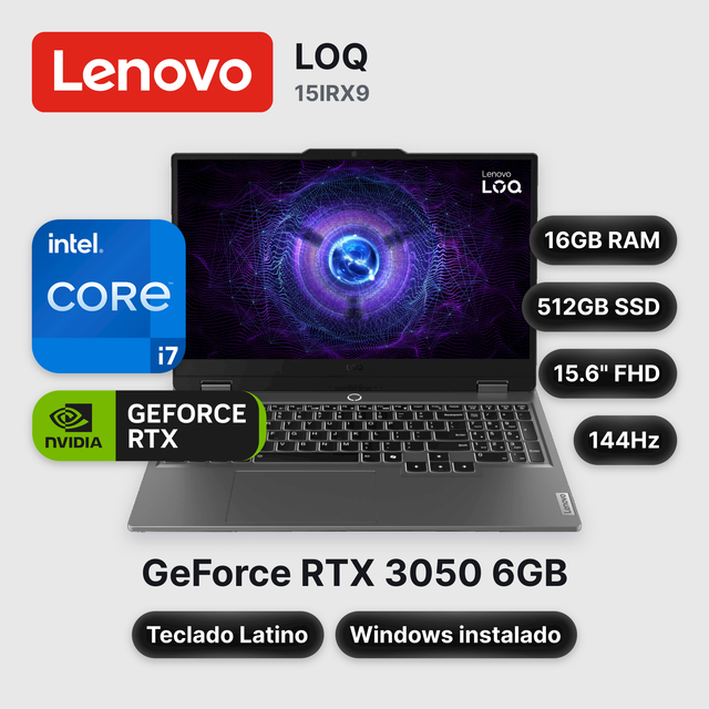 Laptop Lenovo LOQ 15IRX9 Core I7-13650HX 16GB 512GB SSD RTX 3050 15.6" (83DV0184LM)
